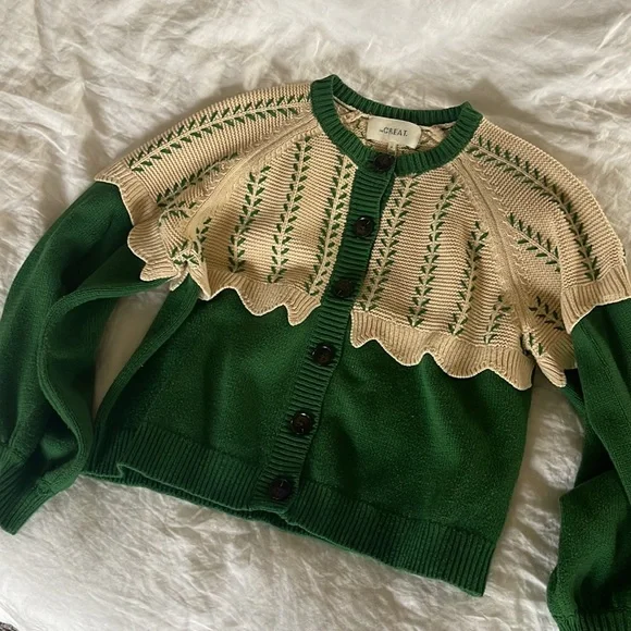 The Great. Scalloped Sophomore Cardigan Green Size 0 - Picture 3 of 4